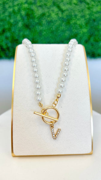 Pearl Pendant Initial Necklace