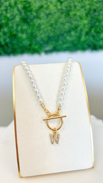 Pearl Pendant Initial Necklace