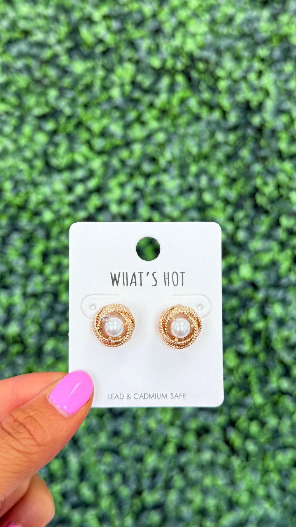 "Going Through It" Gold Textured Knot With Pearl Stud Earrings