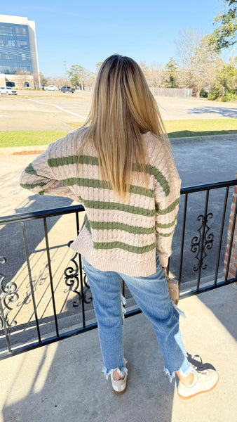 "Wishing You The Best" Striped Cable Knit Sweater Top