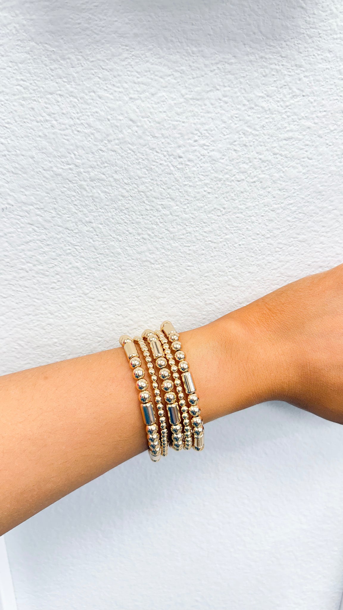 "Just Wondering" Gold Beaded Stretch Bracelet Set