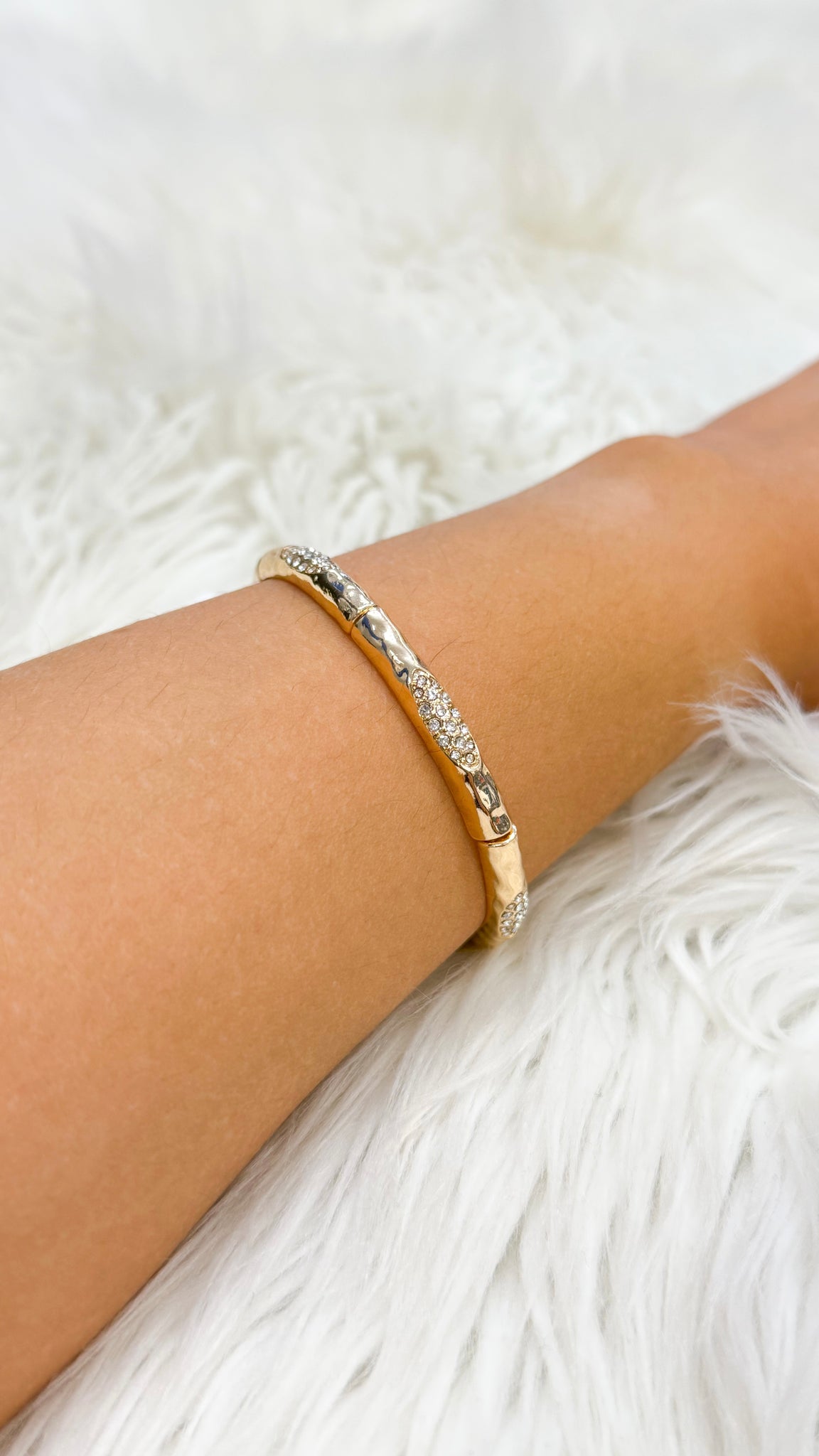 "Get The Check" Gold & Crystal Accent Stretch Bracelet