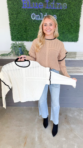 "Trip Into Town" Ruffled Shoulder Knit Sweater Top