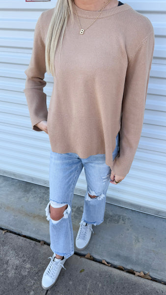 "Best Bet" Side Slit Long Sleeve Sweater Top