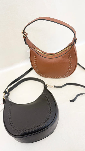 "Tristan" Shaped Whipstitch Shoulder Bag/Satchel