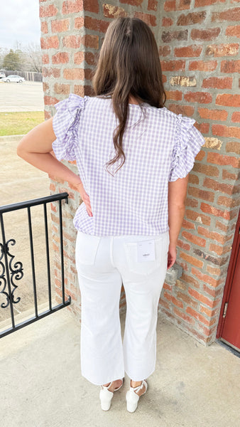 "Keep Me In Line" Ruffle Sleeve Gingham Top