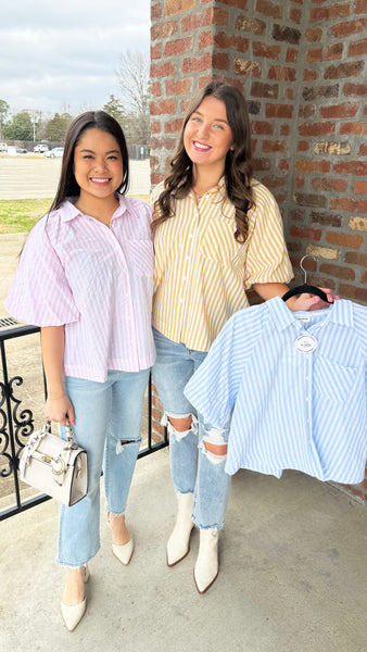 "It's Tea Time" Striped Button Up Shirt