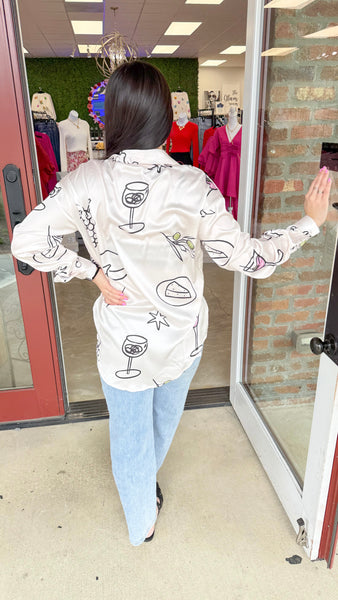 "Eyes For You" Satin Button Up Long Sleeve Top