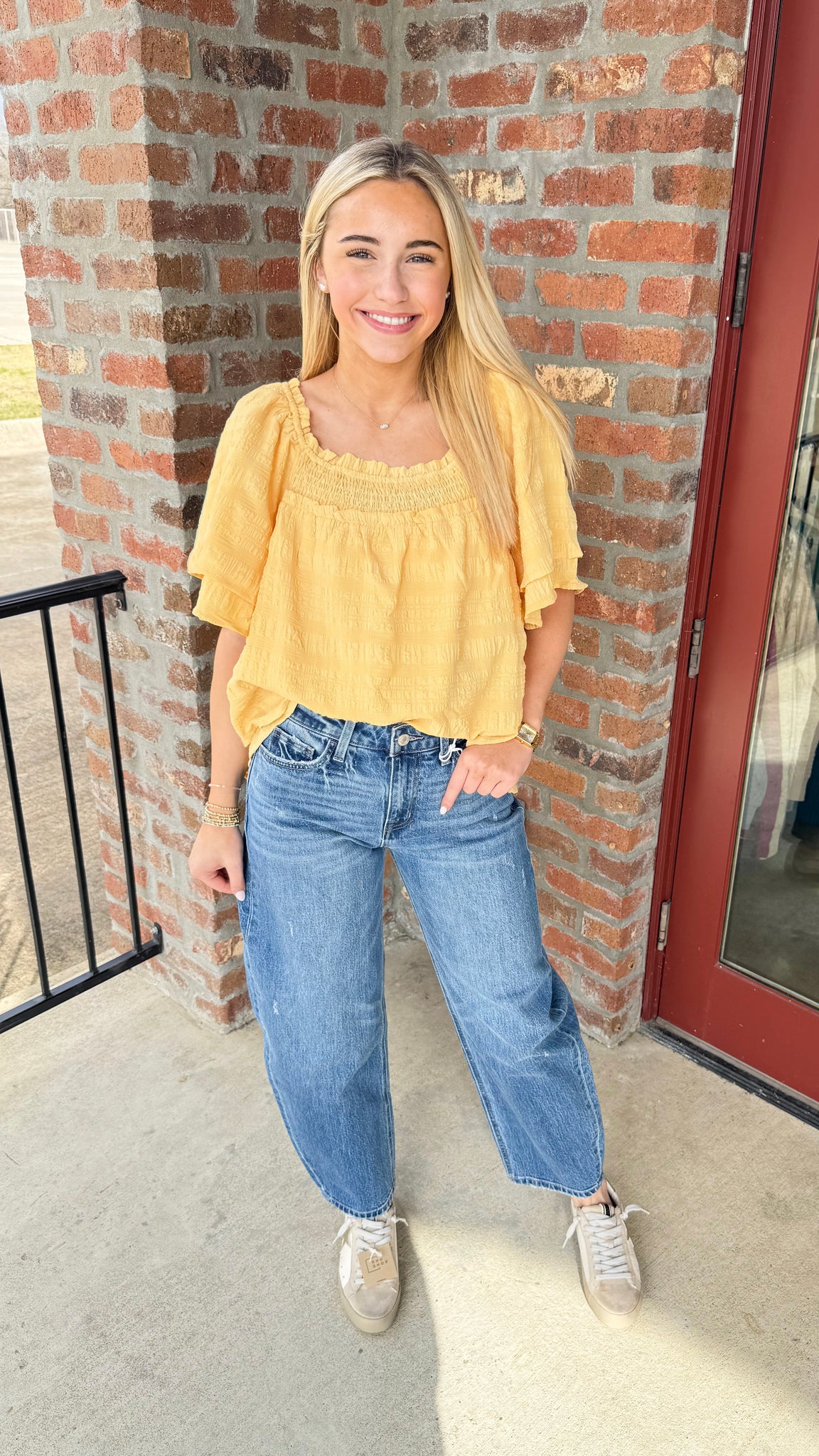 "Country Nights" Smocked Flutter Sleeve Top