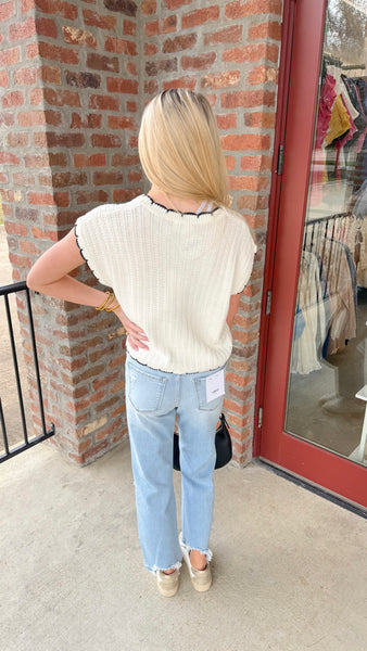 "Must Be Nice" Scalloped Short Sleeve Sweater Top