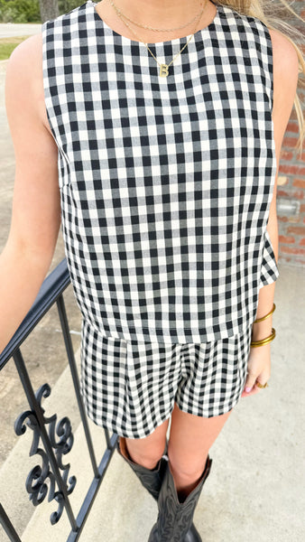 "Love Me Out Loud" Gingham Tank Top And Shorts Set