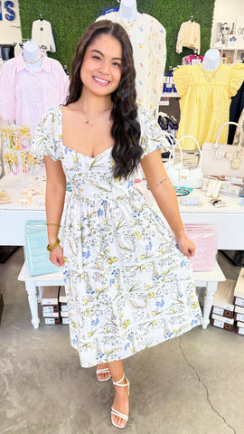 "Close To Me" Floral Puff Sleeve Midi Dress