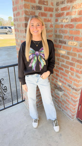 "Beads And Bling" Mardi Gras Bow Graphic Sweatshirt