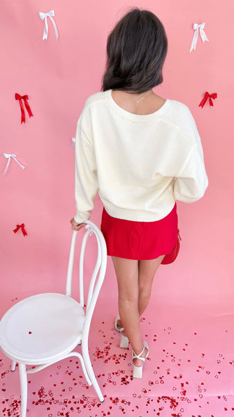 "Cozy Girl" V-Neck Bow Sweater Top