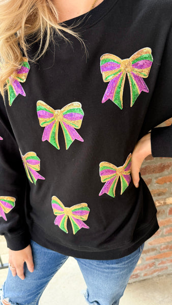 "I'll Be There" Sequin Mardi Gras Bow Sweatshirt