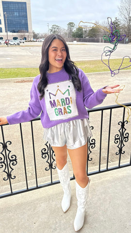 "All Fun And Games" Sequin Mardi Gras Sweater Top