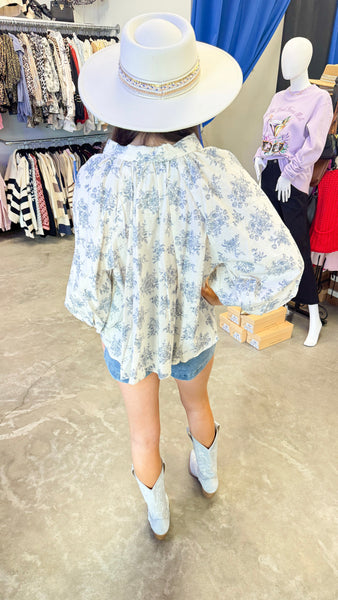 "Your Love" Puff Sleeve Pleated Long Sleeve Floral Top