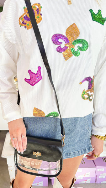 "Your Queen" Sequin Mardi Gras Sweatshirt