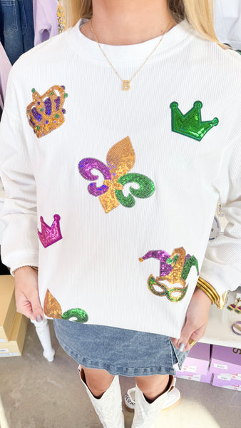 "Your Queen" Sequin Mardi Gras Sweatshirt