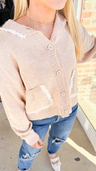 "Stay Neutral" Scallop Collar Cardigan Top