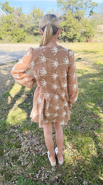 "Just My Type" Embroidered Long Sleeve Mini Dress