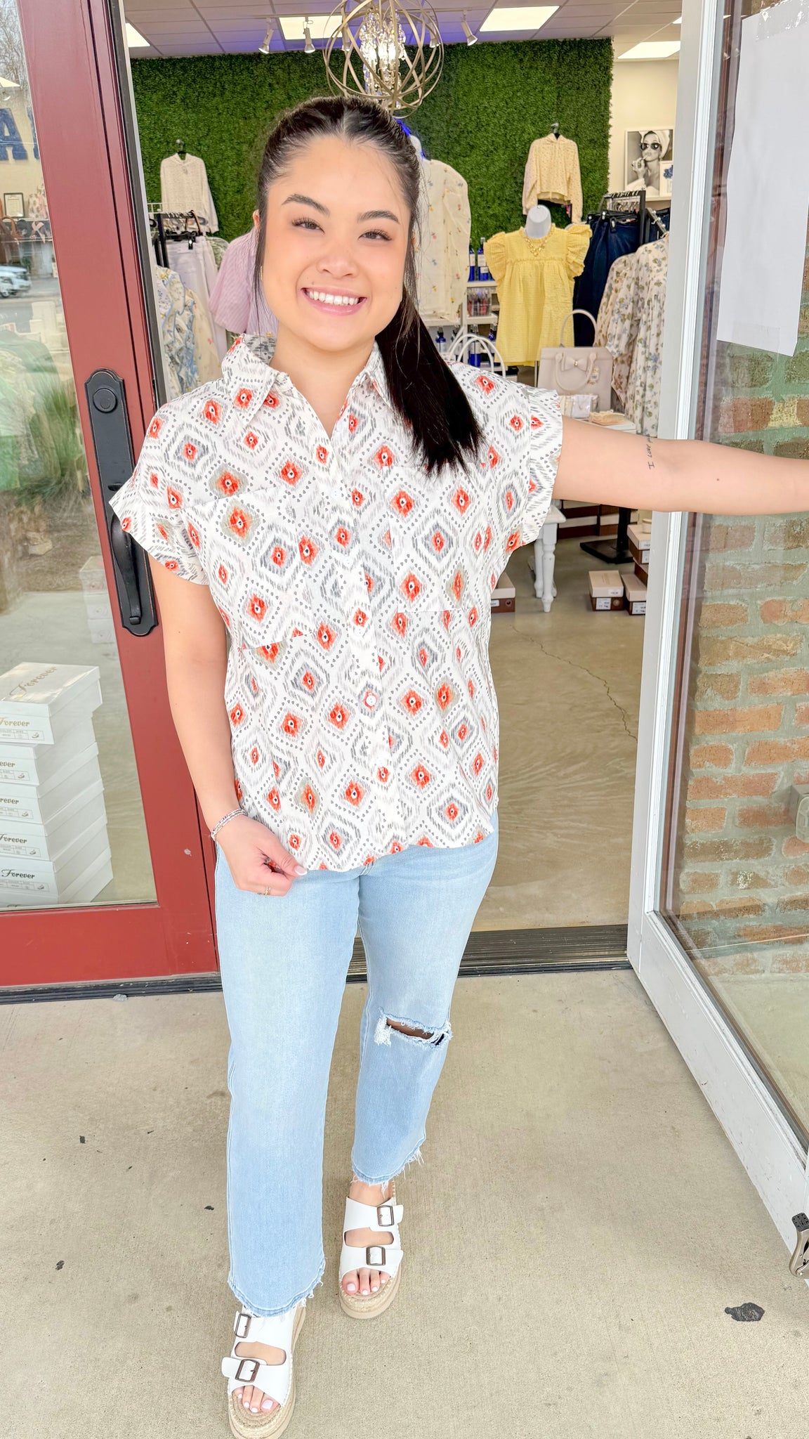 "Single Ladies" Short Sleeve Button Down Top