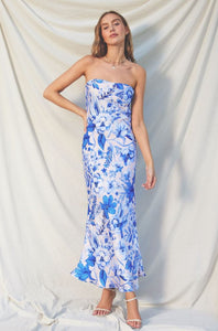 "Risky Moves" Floral Print Strapless Maxi Dress