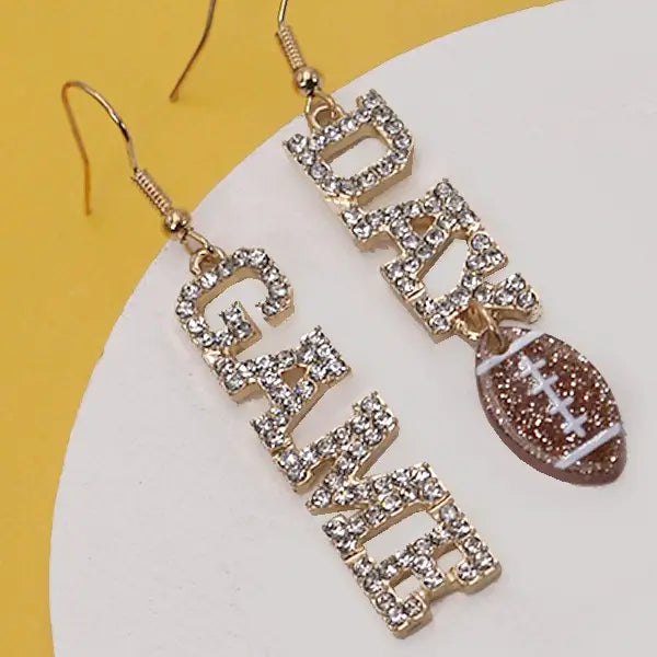 "Game Day " Football Rhinestone Drop Earrings