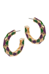 "Time To Celebrate"  Mardi Gras Hoop Earrings