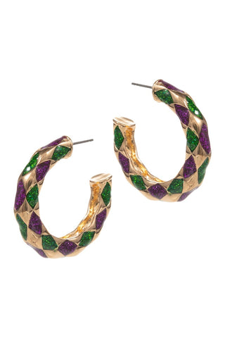 "Time To Celebrate"  Mardi Gras Hoop Earrings