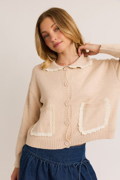 "Stay Neutral" Scallop Collar Cardigan Top