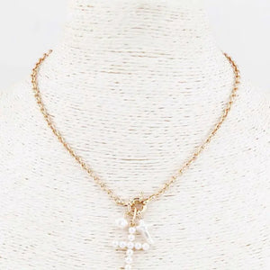 "As You Know" Gold Pearl Cross Charm Necklace