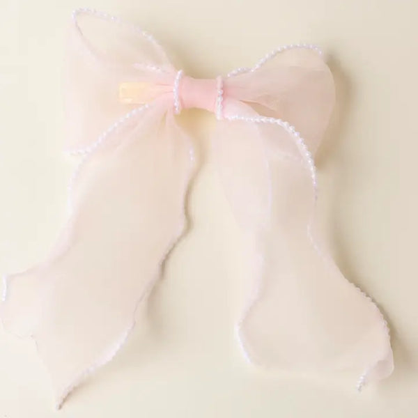 "My Girl" Sheer Pearl Blush Hair Bow