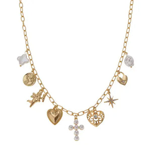 "Living Right" Gold Cross Pearl Charm Necklace