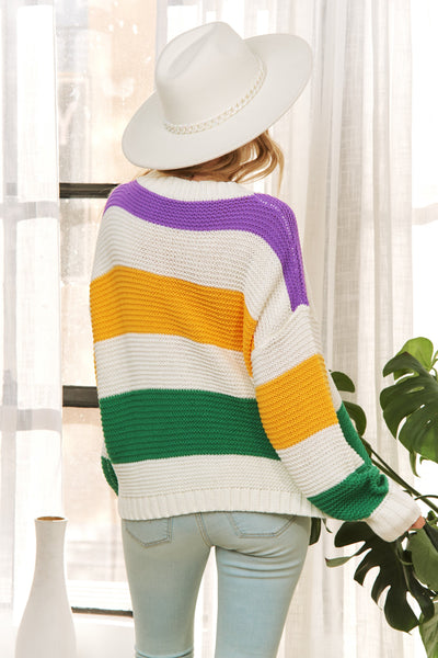 "Weekend Fun" Striped Mardi Gras Sweater Top (Regular + Plus)