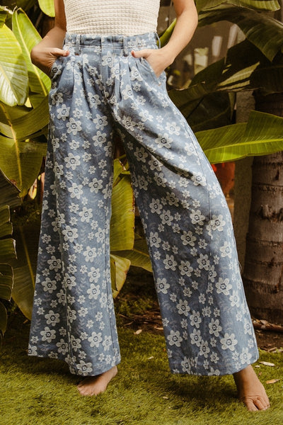 "Finding My Peace" Floral Texture Wide Leg Jean