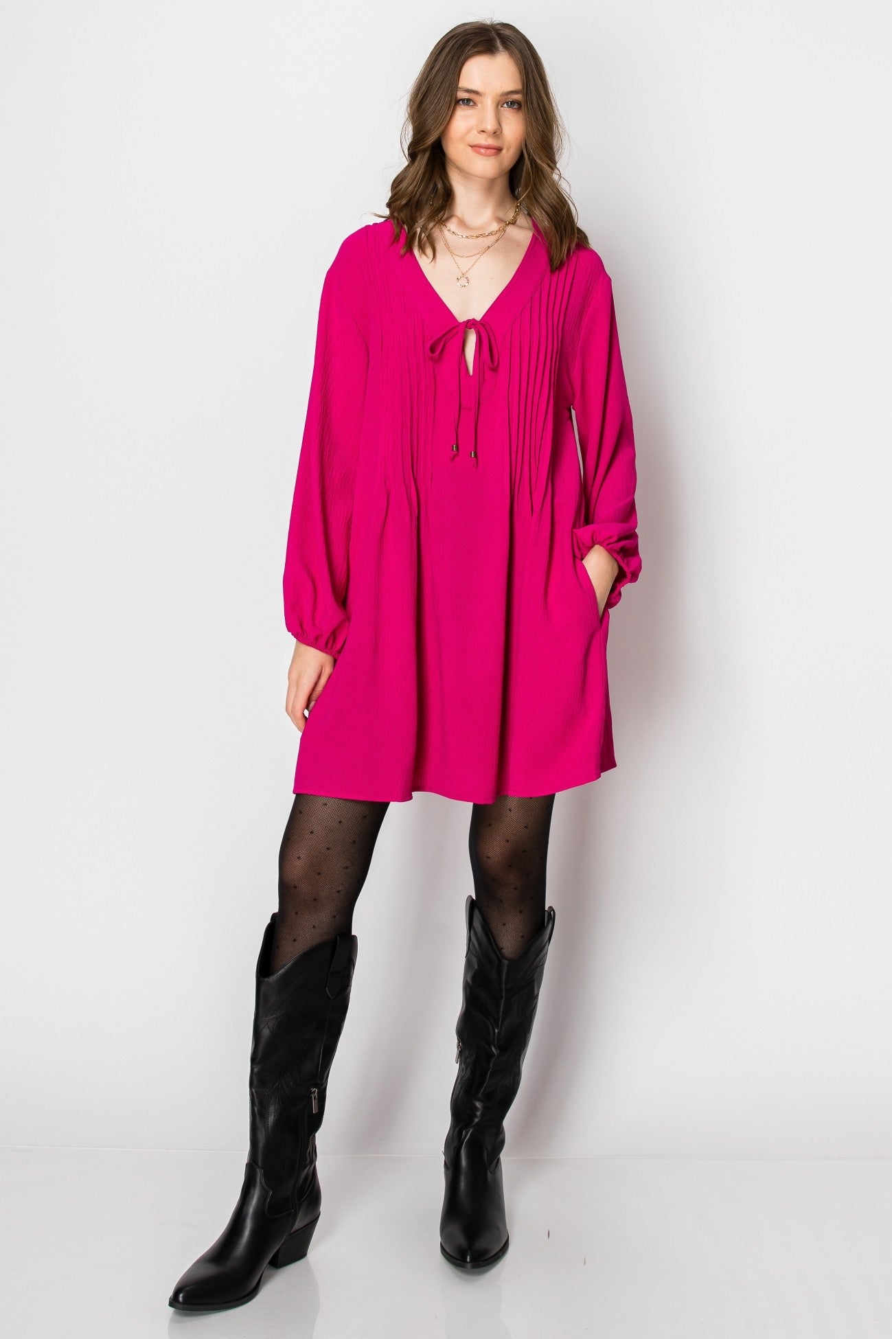 "Outta Sight" V-Neck Long Sleeve Flowy Dress