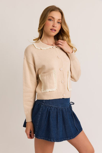 "Stay Neutral" Scallop Collar Cardigan Top