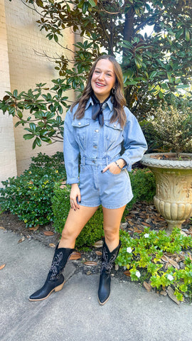 "Go Where You Choose" Long Sleeve Denim Romper