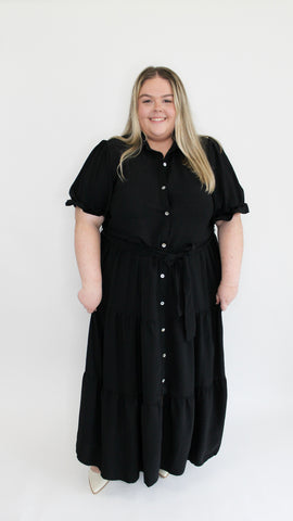 Plus Take A Picture Button Down Maxi Shirt Tiered Dress