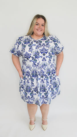 Plus Midnight Dreams Floral Puff Sleeve Mini Dress