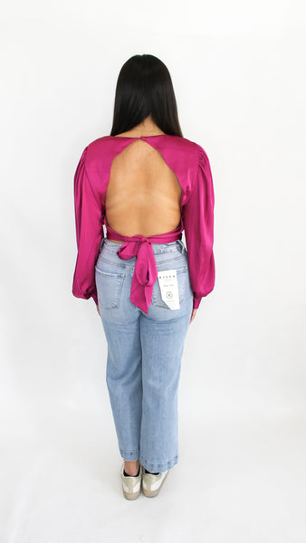 "Caught Your Eye" Open Back Satin Top