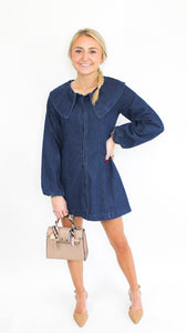 "Know Me So Well" Long Sleeve Collared Denim Dress