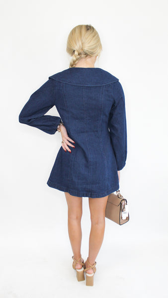 "Know Me So Well" Long Sleeve Collared Denim Dress