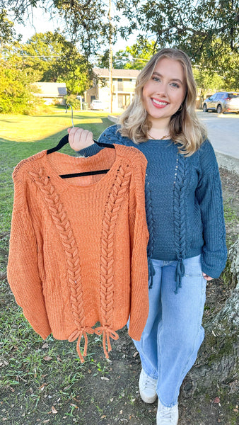 "Take You There" Long Sleeve Braided Sweater Top