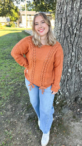 "Take You There" Long Sleeve Braided Sweater Top