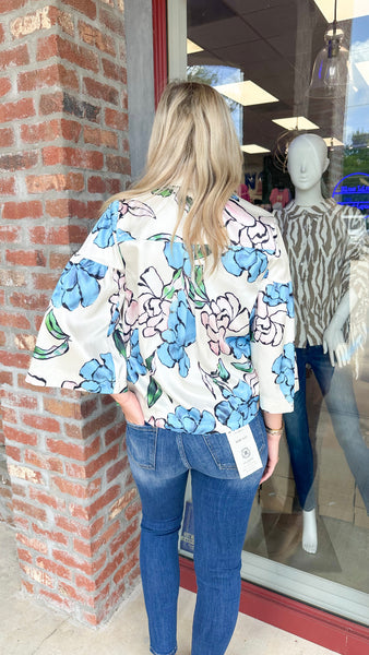 Keep It Up Satin Flower Print Top